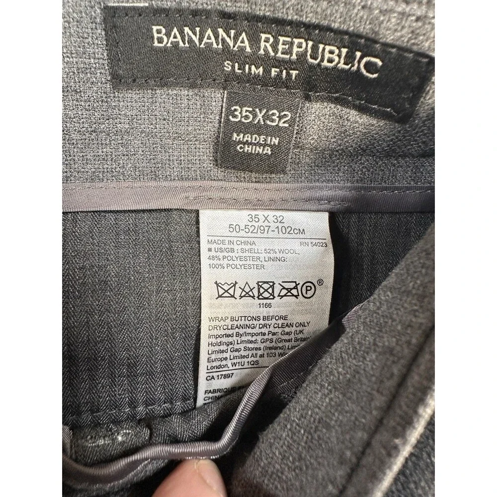 Banana Republic Performance Pant Slim Fit Grey Wool Blend  35” X 32” Trouser